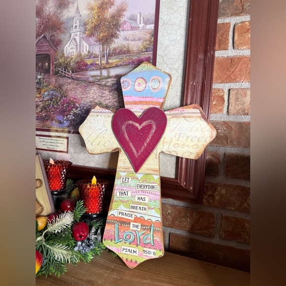 16” Colorful Decorative Cross with Heart Psalms 150:6 - Picture 2 of 10